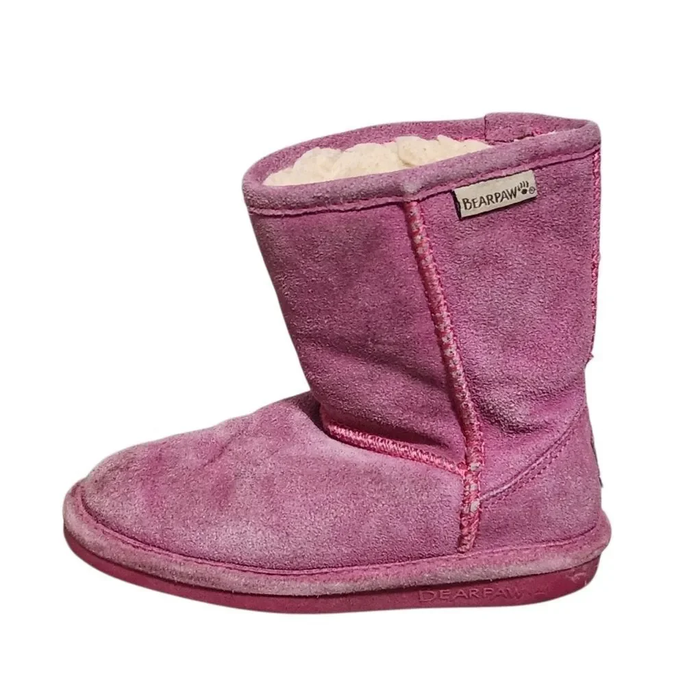 Bearpaw Emma Pink Boots Girls Size 11 Slip On Sherpa Lined Slippers